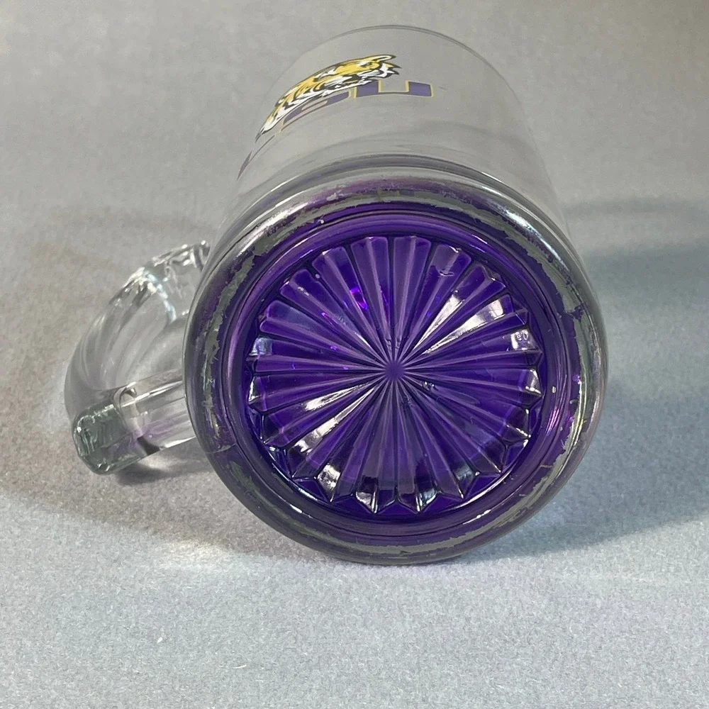 LSU TIGERS Glass Beer Mug Clear Purple Base Heavy Duty NCAA Football Barware